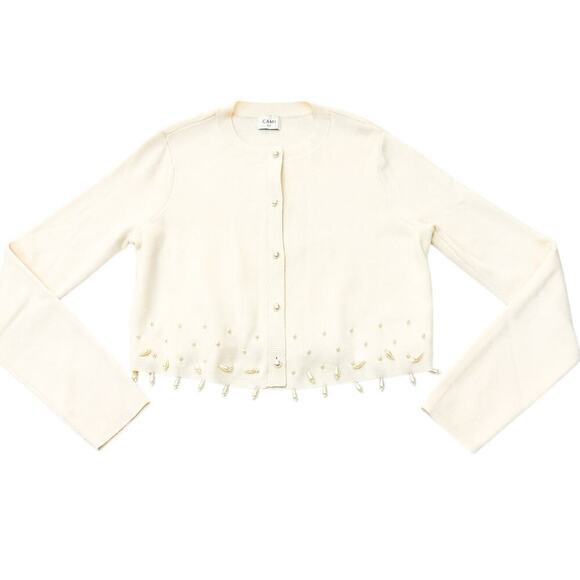 Cami Silk Cardigan Pearl Drop Accented Sweater Cream Size Small NWT - Picture 1 of 7